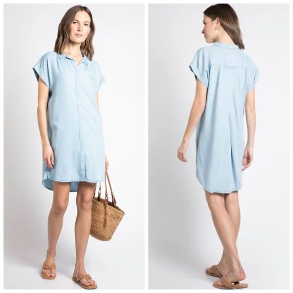 Thread and Supply Crescent Dress light wash Floret Print denim M - Picture 1 of 9